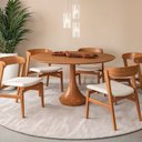 Ver imagem 2 de Mesa Redonda Mahal 4 Lugares Base Madeira Maciça Tampo com Lâmina Natural 120 cm Cor Champagne