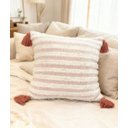 Ver imagem 1 de Capa de Almofada Rustica em Algodão Listras com Pompom Terracota/cru
