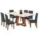 Ver imagem 1 de Mesa Kiara Freijó Off White com Kit 6 Cadeira Ayla Freijó Linho Granito-DJ Móveis