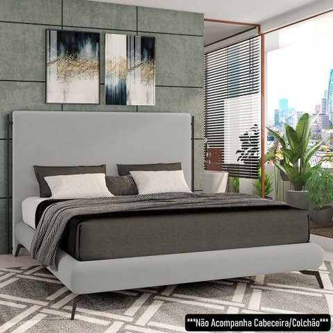 Cama Queen Base Box 158x198cm Pés de Ferro Cold P02 Veludo Cinza - Mpozenato