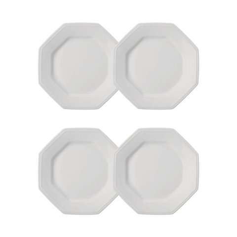 Jogo 4 Pratos de Sobremesa Prisma Brancos 20,5 Cm Porcelana Schmidt
