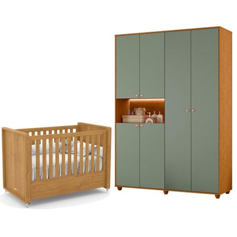 Berço Americano Tutto New Freijó com Guarda Roupa Infantil Vittoria 06 Portas Cinamomo Salvia - Move
