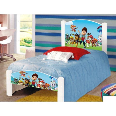 Cama Solteiro Infantil Patrulha Canina+Colchão Branco