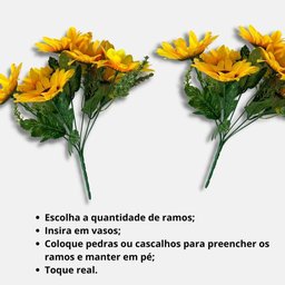 Buque Girassol C/ 07 Flores Montagem de Arranjos Decoração - 3
