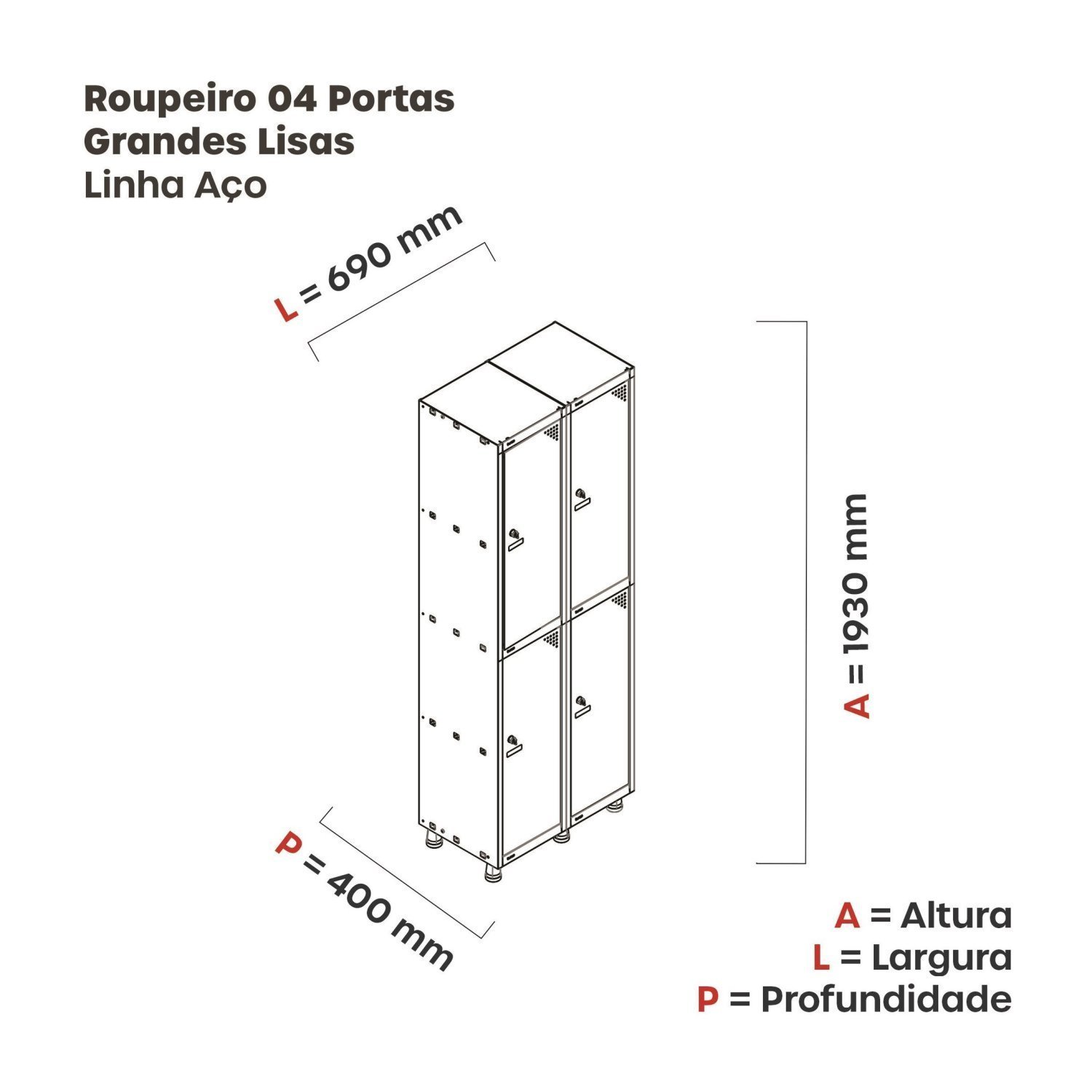 Armário Locker Guarda-Volume 4 Portas Aço Grp 502/4 - 3