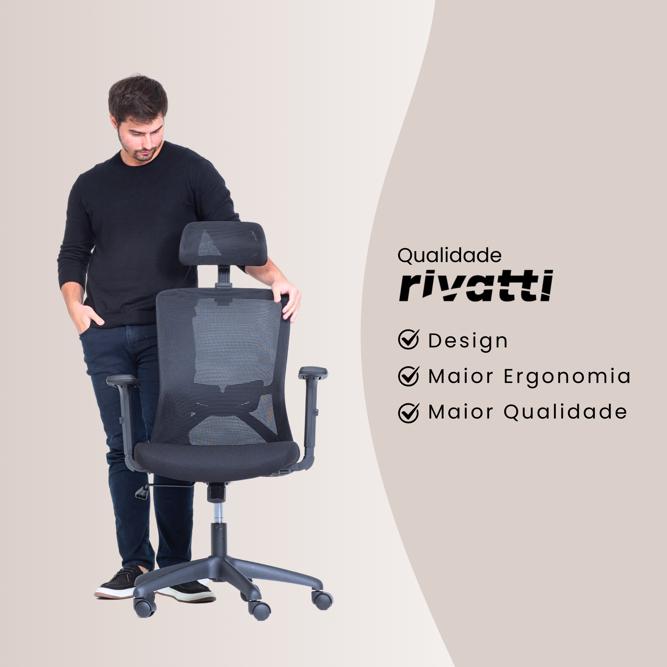 Cadeira Giratória Nr-17 President Office C/ Braços Dallas Rivatti Tela Mesh Preta Base Rodízio - 6