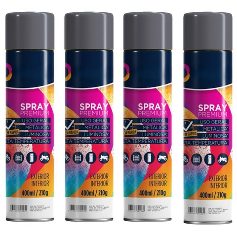 Tinta Spray 400ml Cinza Grafite Uso Geral em Aço Ferro Gesso Cerâmica Couro | Universo | Kit 04 Un