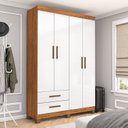 Ver imagem 1 de Guarda-Roupa 4 Portas 2 Gavetas com Pés Genova Branco/Cinamomo