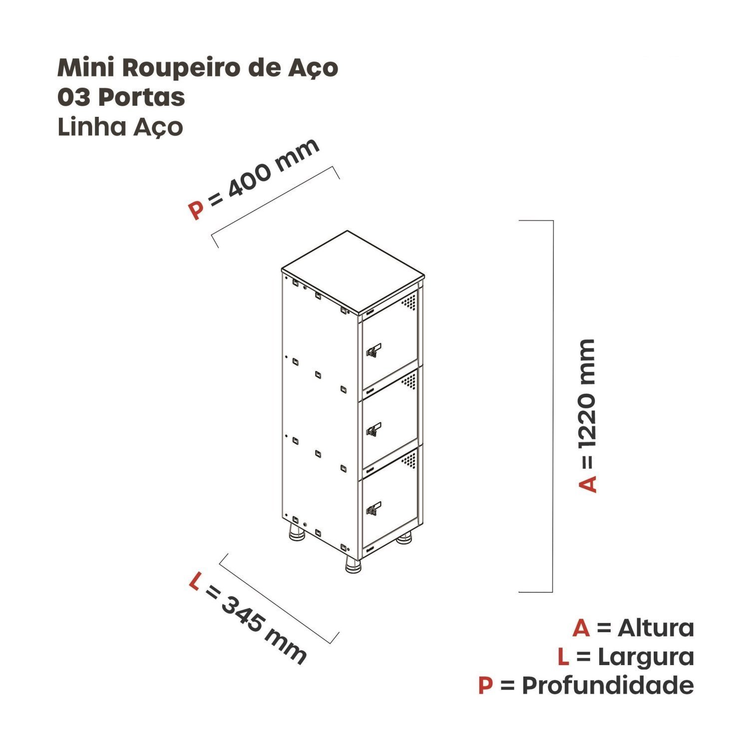 Armário Roupeiro 3 Portas Aço MGRP 501/3 - 3