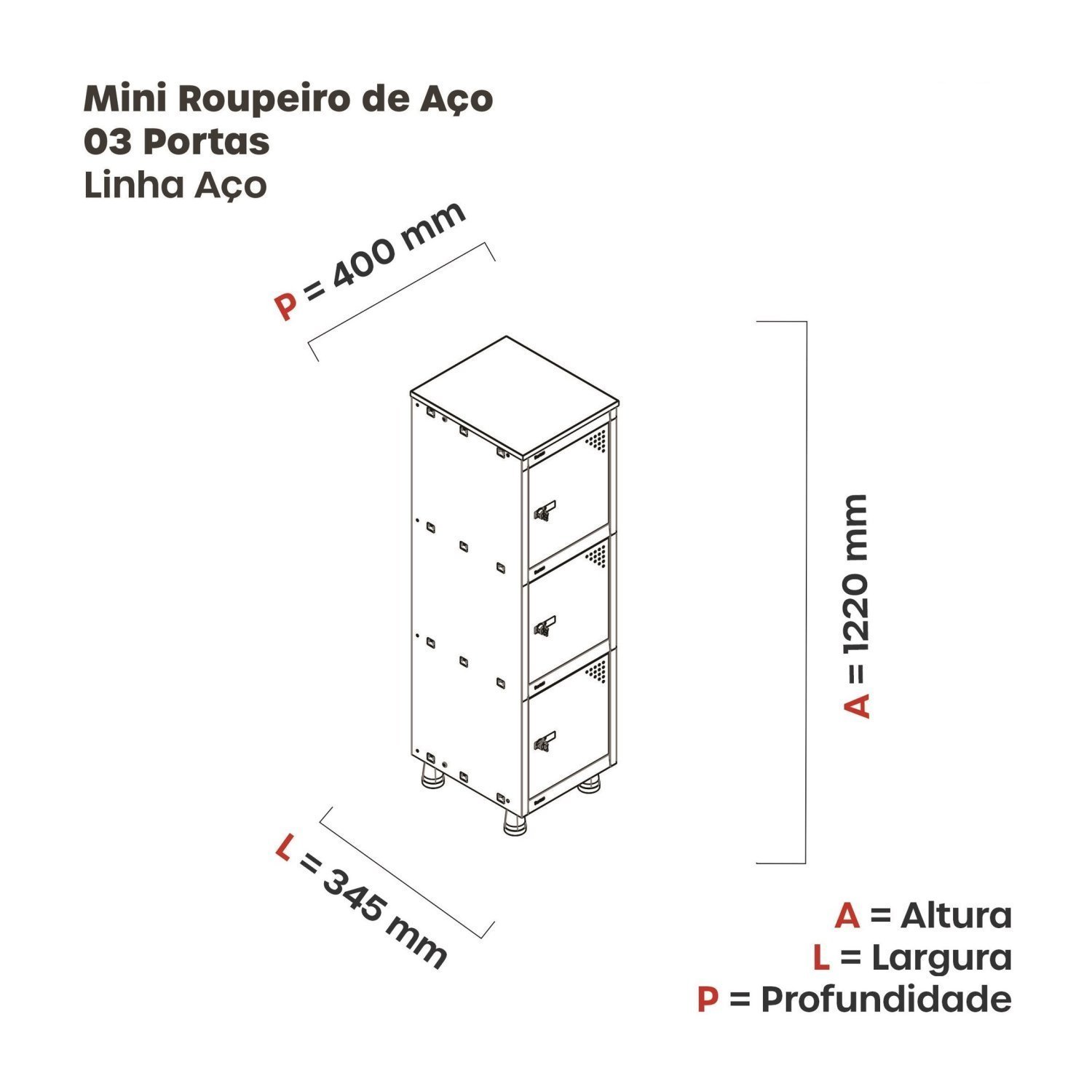 Armário Mini Roupeiro 3 Portas Aço MGRP 501/3 - 3