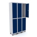 Ver imagem 1 de Armário Roupeiro 6 Portas Aço Pitão Grp 503/6 Azul/Cinza/Delrey
