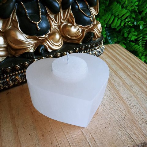 Porta Vela Coração Selenita Branca
