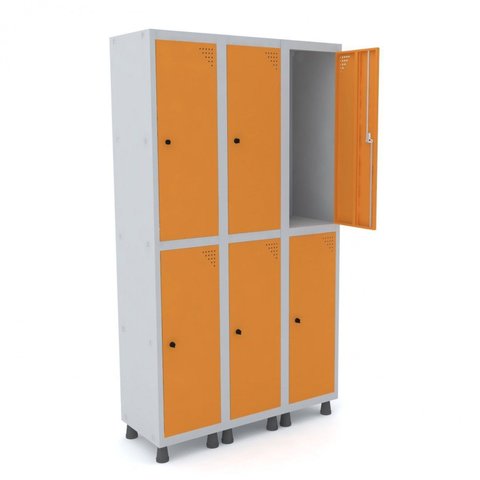 Armário Roupeiro 6 Portas Aço Fechadura Grf 503/6 Laranja/Cinza/Picasso