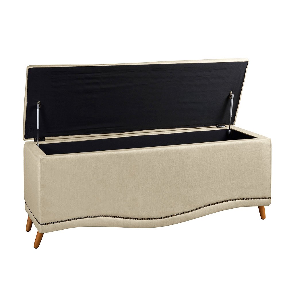 Cabeceira e Calçadeira Baú Cama Box Casal Queen Size Belize 160cm Linho Areia - Desk Design - 5