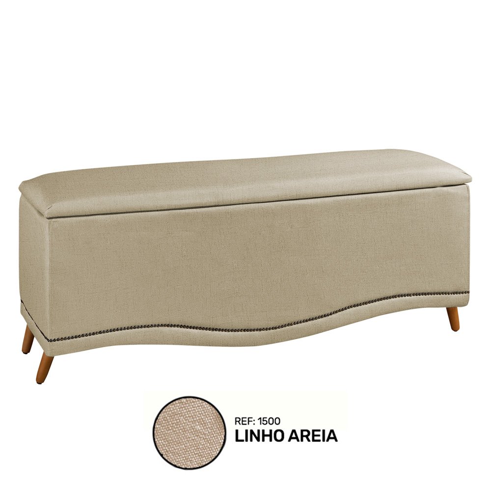 Cabeceira e Calçadeira Baú Cama Box Casal Queen Size Belize 160cm Linho Areia - Desk Design - 7