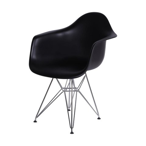 Cadeira Eames com Braços Preta - Base Eiffel Cromada