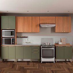 Cozinha Completa Sálvia 14 Portas 3 Gavetas Freijó/Verde 908432 - Telasul - 1