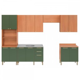 Cozinha Completa Sálvia 14 Portas 3 Gavetas Freijó/Verde 908432 - Telasul - 2