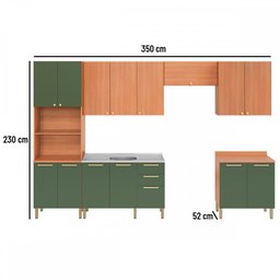 Cozinha Completa Sálvia 14 Portas 3 Gavetas Freijó/Verde 908432 - Telasul - 4