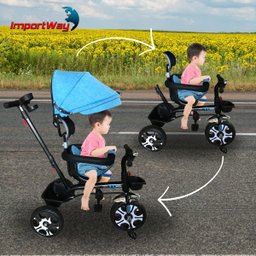 Triciclo Infantil Passeio Criança 2 em 1 com Pedais Capota Reclinável e Removível Multifuncional com - 11