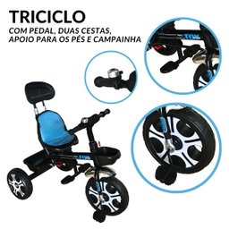 Triciclo Infantil Passeio Criança 2 em 1 com Pedais Capota Reclinável e Removível Multifuncional com - 9
