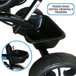 Triciclo Infantil Passeio Criança 2 em 1 com Pedais Capota Reclinável e Removível Multifuncional com - 7