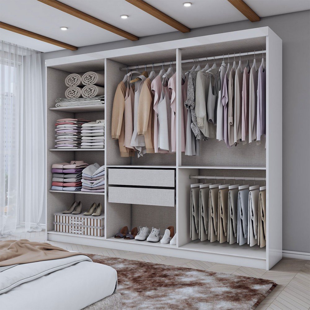 Guarda-roupa Casal Aurora 6 Portas 2 Gavetas Branco Neve