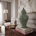 Ver imagem 2 de Potiche Decorativo Porcelana Verde Celadon Craquelada Puxador Passarinho 49cm Columbus Gold
