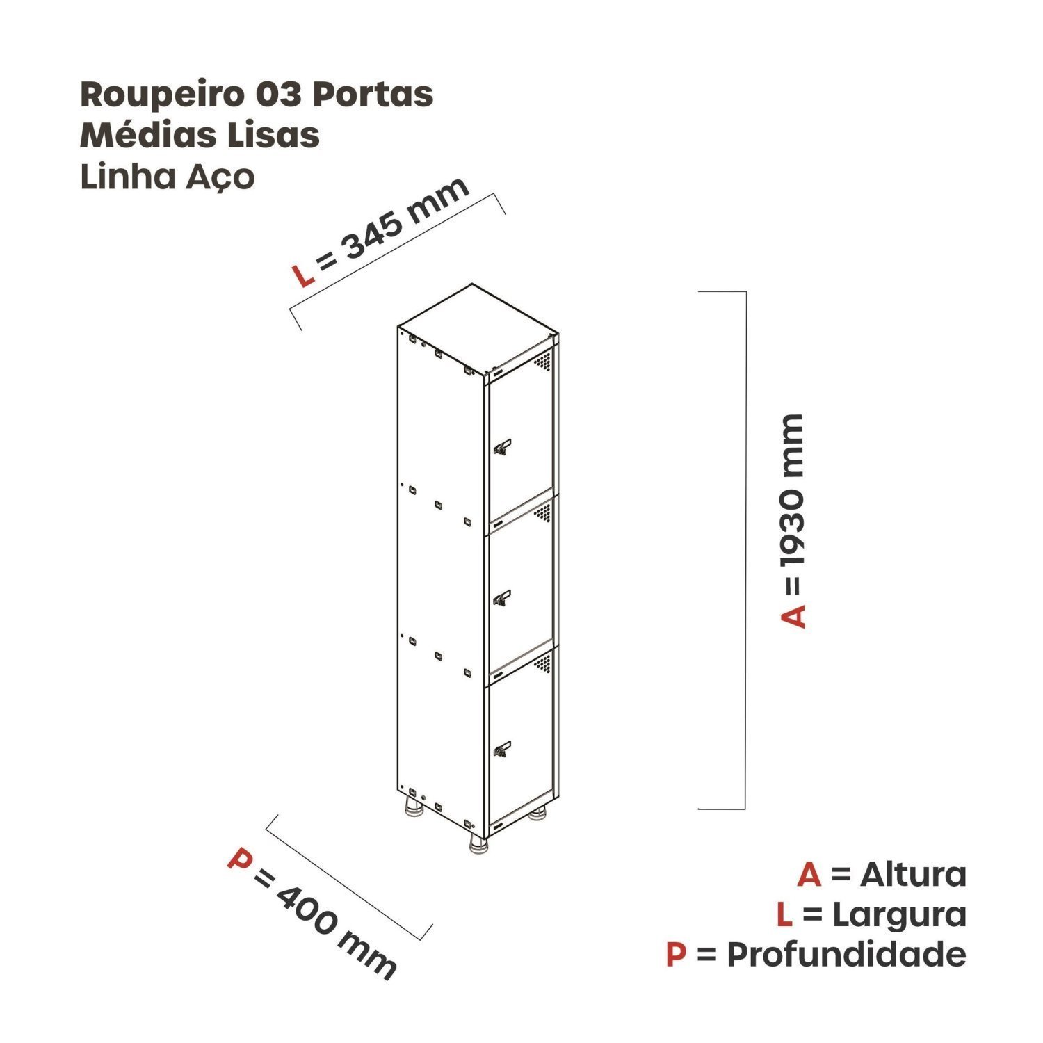 Armário Guarda Volume Locker Roupeiro 3 Portas Aço GRP 501/3  - 4