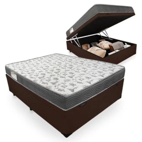 Cama Box com Baú Casal + Colchão de Espuma D33 Ortobom Iso 100 65x138x188:marrom