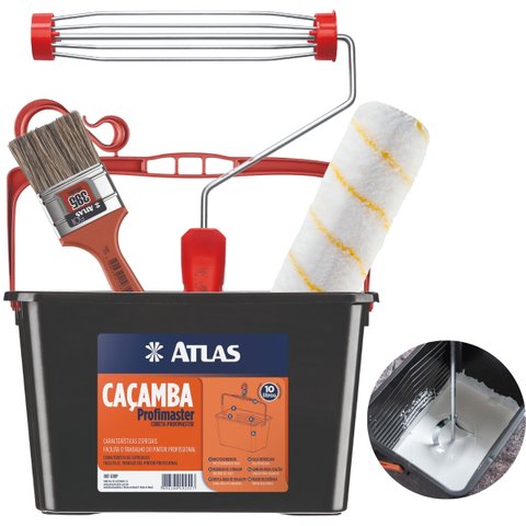Bandeja Caçamba Balde Pintura 10l + Rolo 23cm Antirespingo + Suporte Garfo sem Rosca + Trincha 50mm