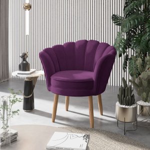 Poltrona Decorativa Pétala Luxo Veludo Roxa Pés Palito - Visan Estofados