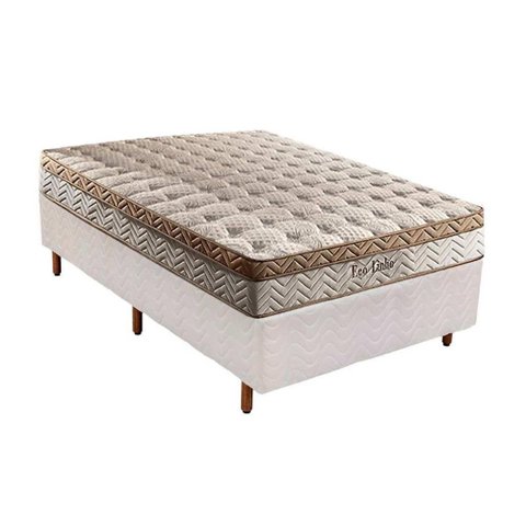 Cama Box Solteiro: Colchão Molas MasterPocket Ensacadas Paropas Eco Linho + Base CRC Courano