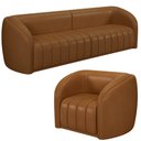 Ver imagem 1 de Sofá Decorativo 3 Lugares 252cm e Poltrona Meris M22 Sintético Caramelo - Mpozenato