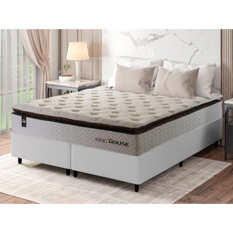 Conjunto Cama Box Queen c/ Molas Ensacadas New York Branco 158x198x73