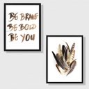 Ver imagem 1 de Kit 2 Quadros Be Brave Be Bold Be You Penas 24x18cm - com vidro:Madeira branca