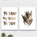 Ver imagem 2 de Kit 2 Quadros Be Brave Be Bold Be You Penas 24x18cm - com vidro:Madeira branca