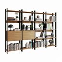 Ver imagem 2 de Estantes Escritório Home Office 252x178cm com 20 Prateleiras Mel/Preto