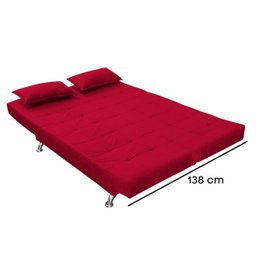 Sofá Cama Casal Com Almofadas Melina Suede Vermelho - 3