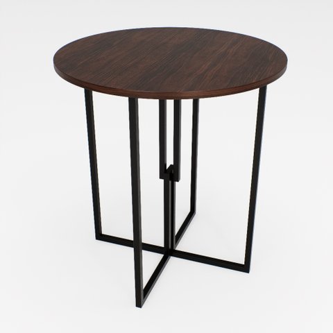 Mesa Redonda Industrial 80cm Preta Tampo Madeira Imbuia