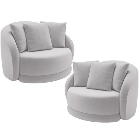 Kit 02 Poltronas Decorativas Base Giratória Witta M03 Veludo Cinza - Lyam Decor