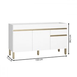 Balcão de Cozinha para Pia 150 Cm Line 3 Portas 1 Gaveta Supremo - Kits Paraná - 3 Balcão de Cozinha para Pia 150 Cm Line 3 Portas 1 Gaveta Supremo - Kits Paraná - 3