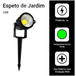 Kit 2 Luminária Refletor Espeto de Jardim 5w Cor da Luz Verde - 4