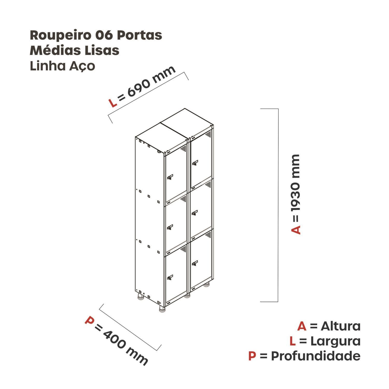 Armário Locker Guarda-Volume 6 Portas Aço Grp 502/6  - 4