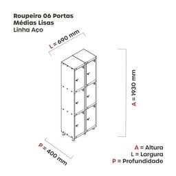 Armario Roupeiro 6 Portas Aço GRP 502/6  - 4