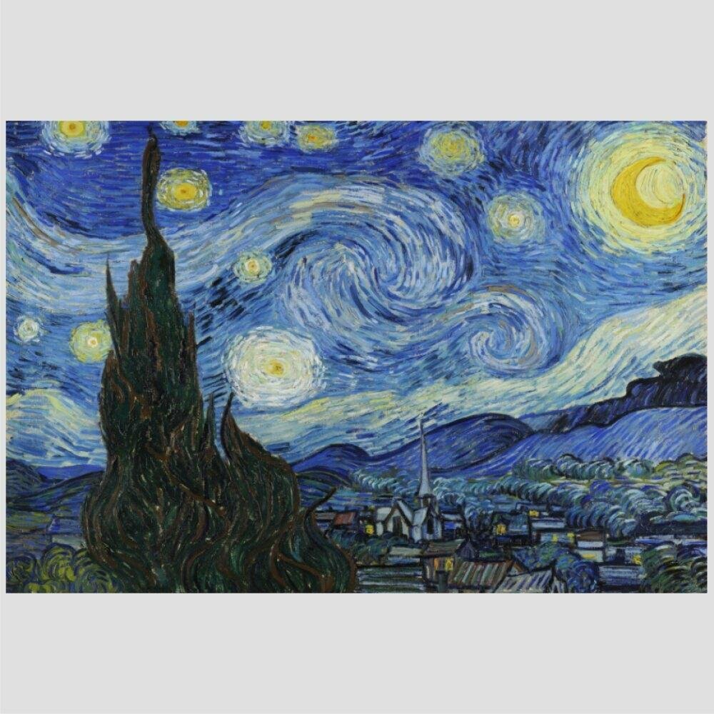 Quadro Van Gogh A Noite Estrelada Tela Moldura Branca 63X42Cm - 2