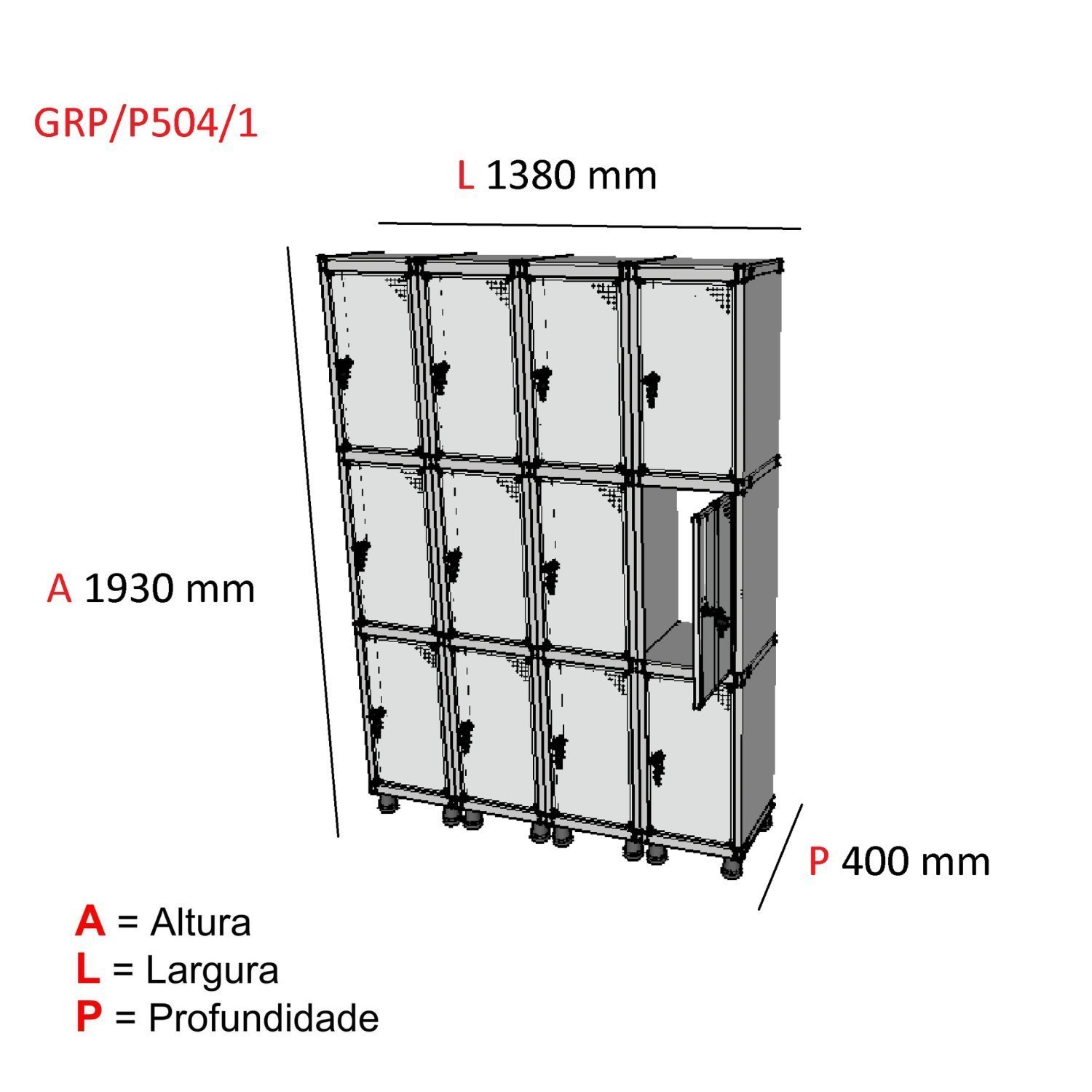 Armário Guarda Volume Locker Roupeiro 12 Portas Aço GRP 504/12  - 3