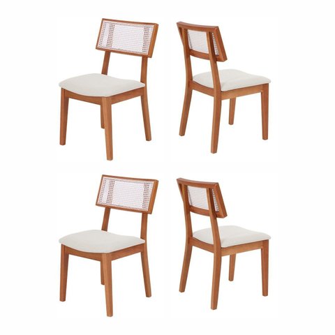 Kit 4 Cadeiras de Jantar Madeira Maciça Rattan Natural Estofadas Siena Espresso Móveis