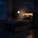 Ver imagem 5 de Cama de Solteiro 2 Gavetas e Cabeceira Nicho com LED 100% MDF Aurora Yescasa Marrom/Carvalho Hanover/Argila