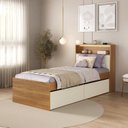 Ver imagem 1 de Cama de Solteiro 2 Gavetas e Cabeceira Nicho com LED 100% MDF Aurora Yescasa Marrom/Carvalho Hanover/Argila